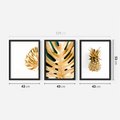 Zestaw obrazy w ramie 40x50 galeria - Złoty, ananas, monstera, gold - rama czarna