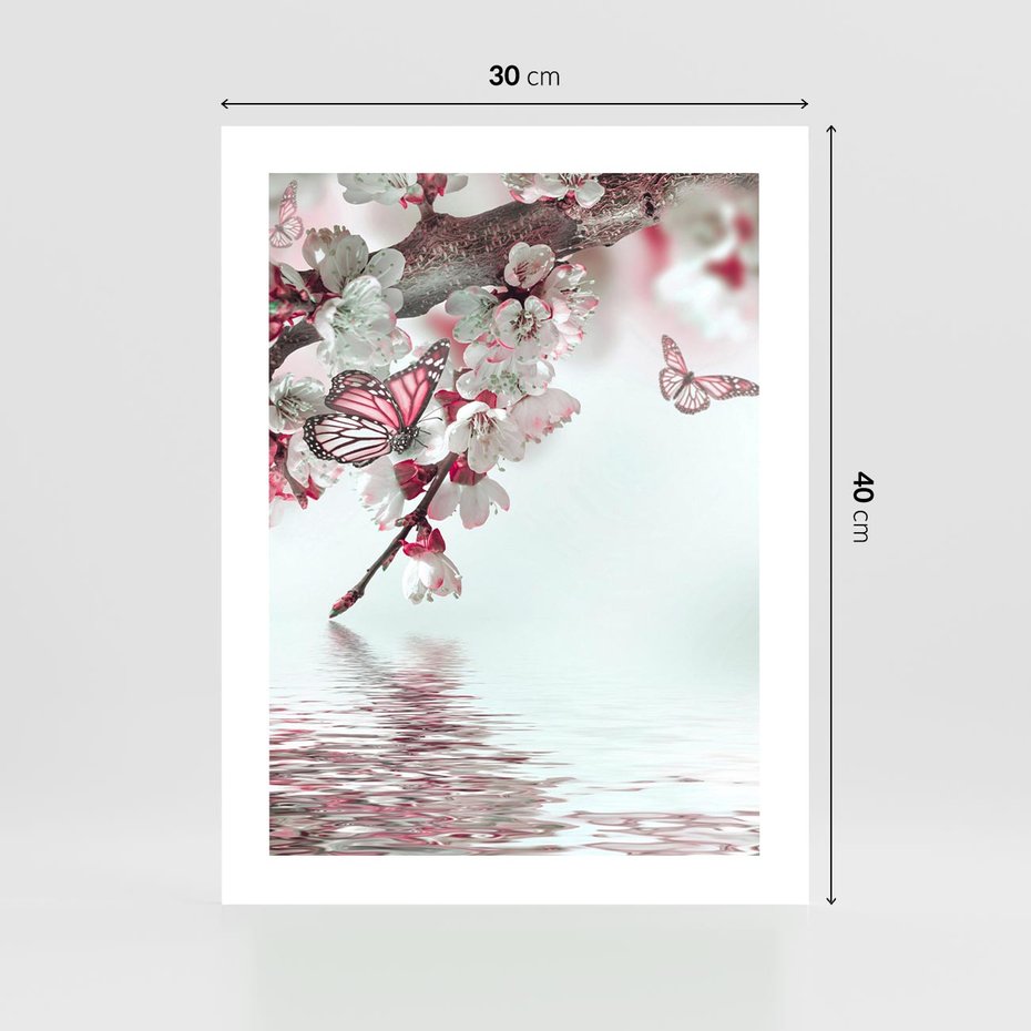 Plakat bez ramy 30x40 - Kwiatowa baśń z motylami - kwiaty, motyle