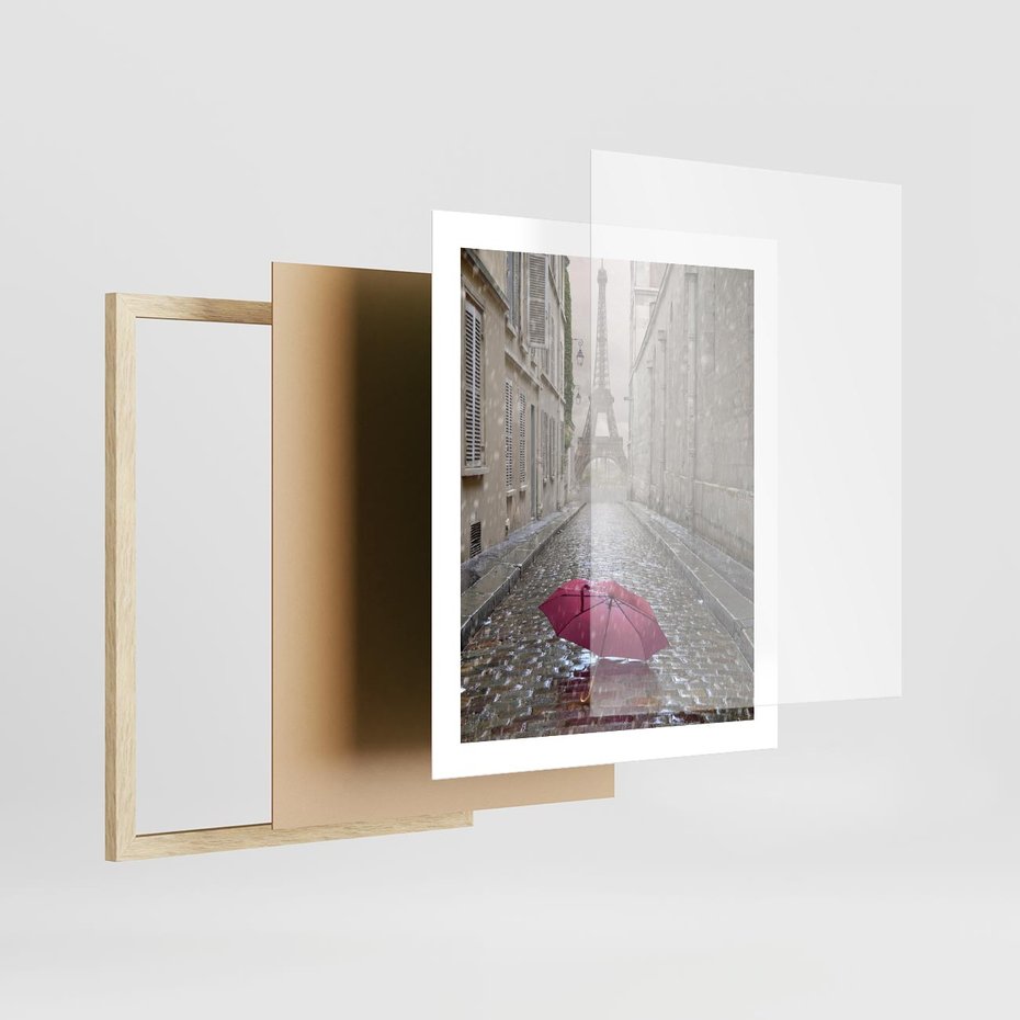 Plakat w ramie 40x50 - Francuska elegancja pod parasolem - Francja, parasol - rama drewno