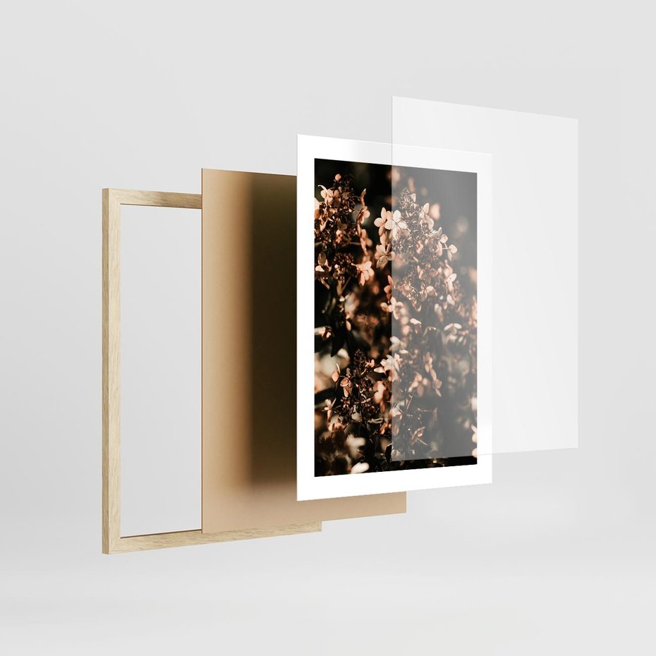 Plakat w ramie 30x40 - Sucha Kompozycja Kwiatów - suche kwiaty hortensji - rama drewno