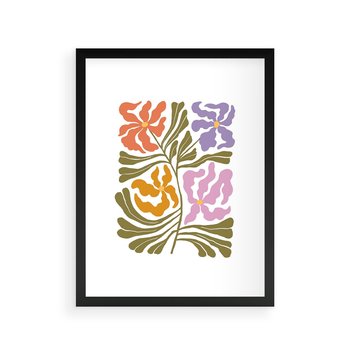 Plakat w ramie 30x40 - Rozplątane Wizje - abstrakcyjne kolorowe kwiaty, minimlizm - rama czarna