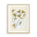 Plakat w ramie 50x70 - Wibracje Widzenia - abstrakcyjne beżowe kwiaty, elegancka kompozycja - rama drewno
