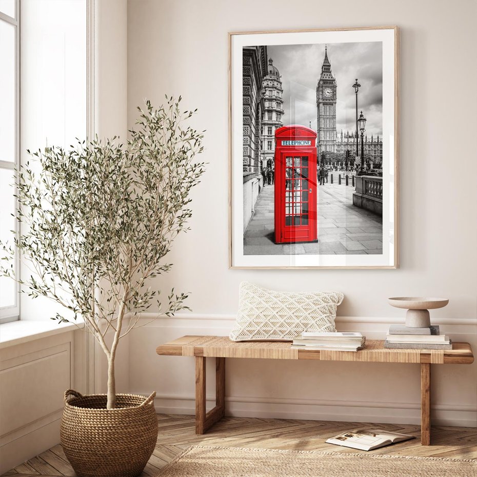 Plakat w ramie 30x40 - Budka telefoniczna w Londynie - budka, Londyn - rama drewno