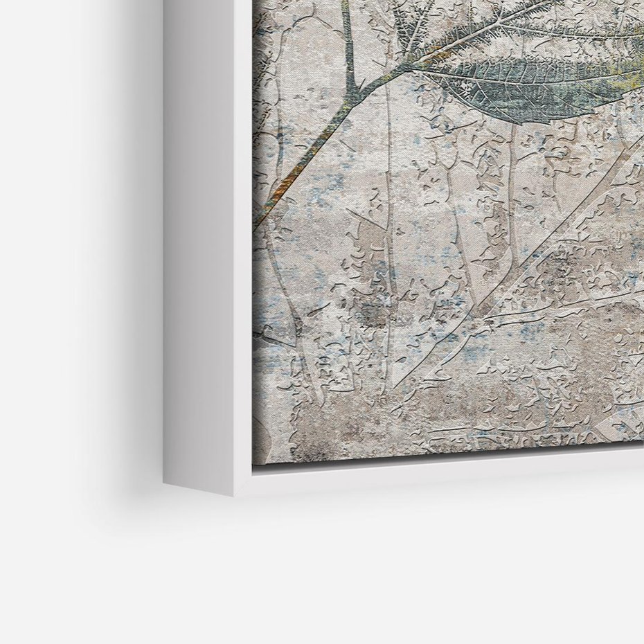 Obraz w ramie 80x80 - Betonowe Wspomnienia Liści - odciski w betonie, odbitki - rama biała