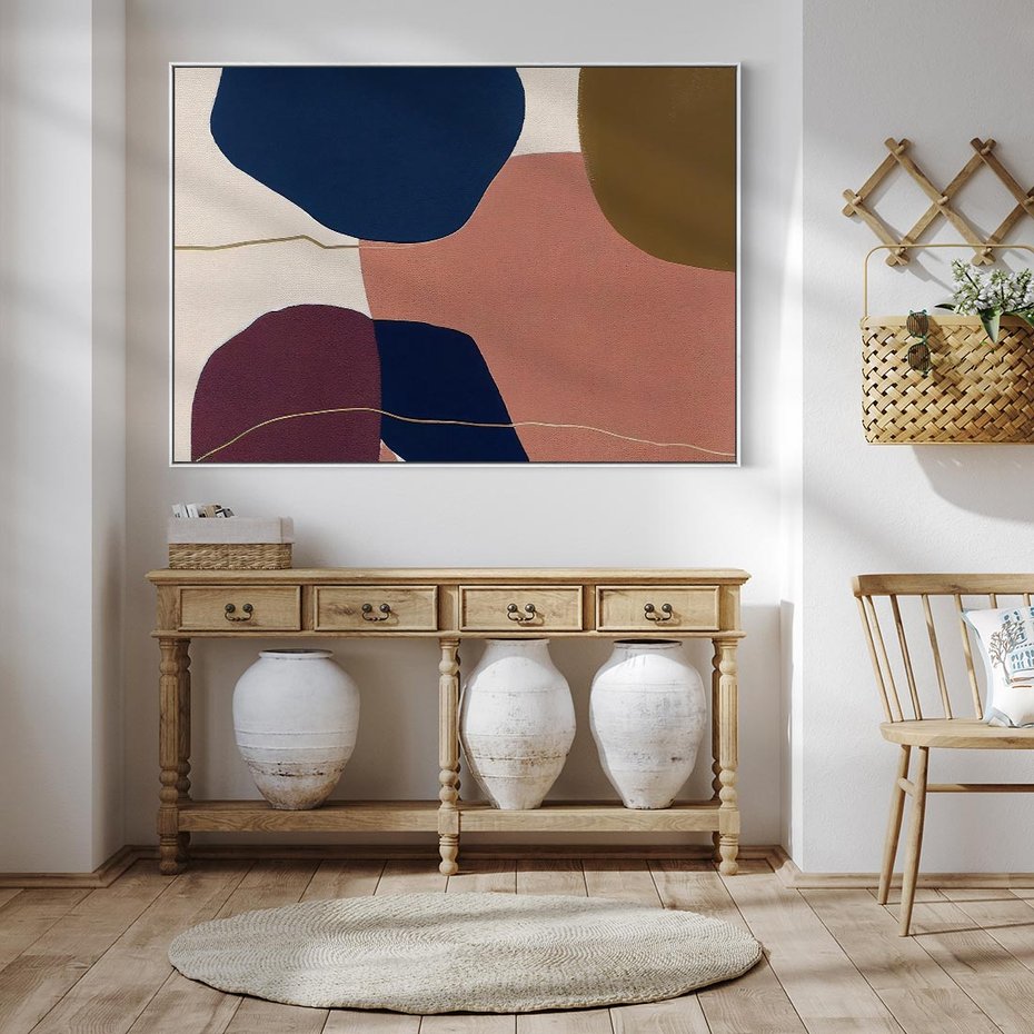 Obraz w ramie 120x80 - Abstrakt Marsala - nieregularne plamy, kształty - rama biała