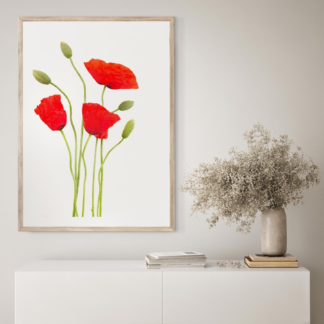 Plakat w ramie 40x50 - Pola maków w pełnym kolorze - maki, kwiaty - rama drewno