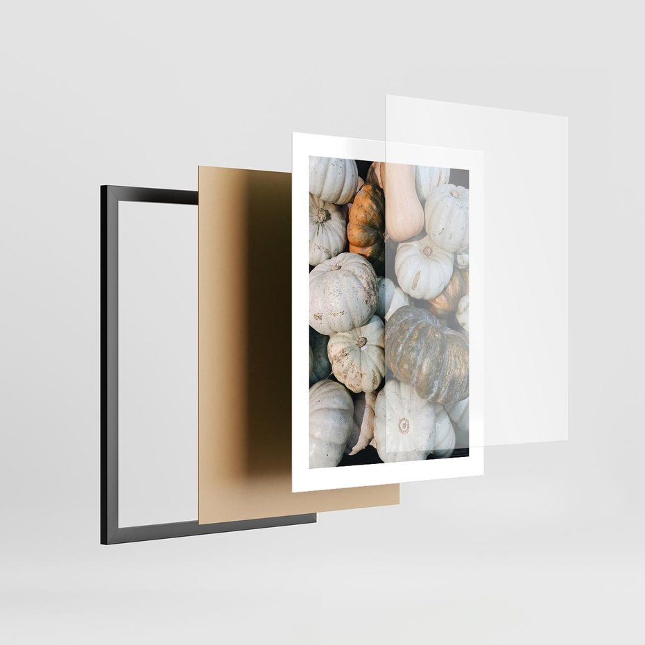 Plakat w ramie 30x40 - Minimalizm Jesieni - dynie, białe - rama czarna