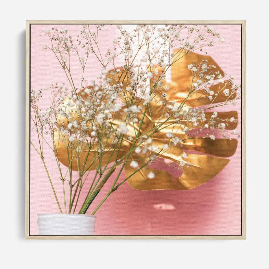 Obraz w ramie 80x80 - Blask Natury - złote, liście - rama drewno