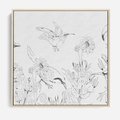 Obraz w ramie 80x80 - Tropiki w Monochromie - czarno biały szkic, tropikalne ptaki - rama drewno