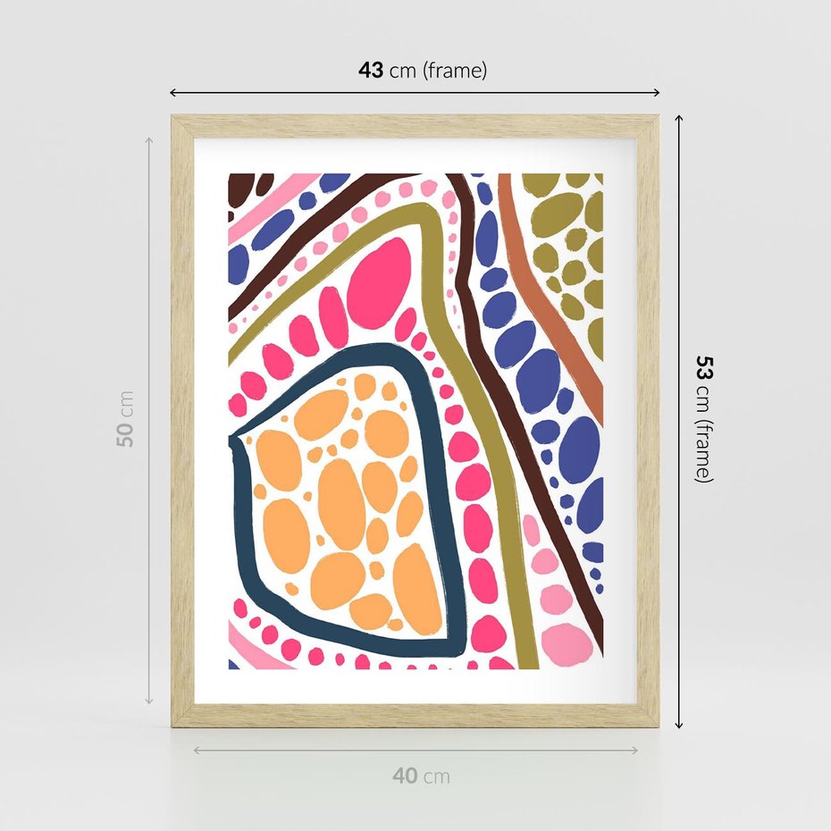 Plakat w ramie 40x50 - Migocące Tęczowe Widzenia - kolorowe wzory, tęczowe żywe kolory - rama drewno