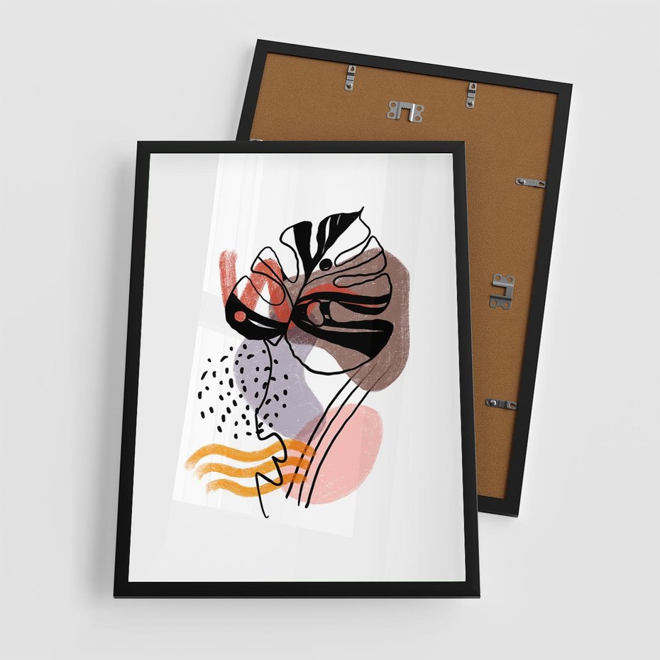 Plakat w ramie 50x70 - Wibracje Abstrakcyjnych Form - abstrakcyjna sztuka, liść monstery - rama czarna