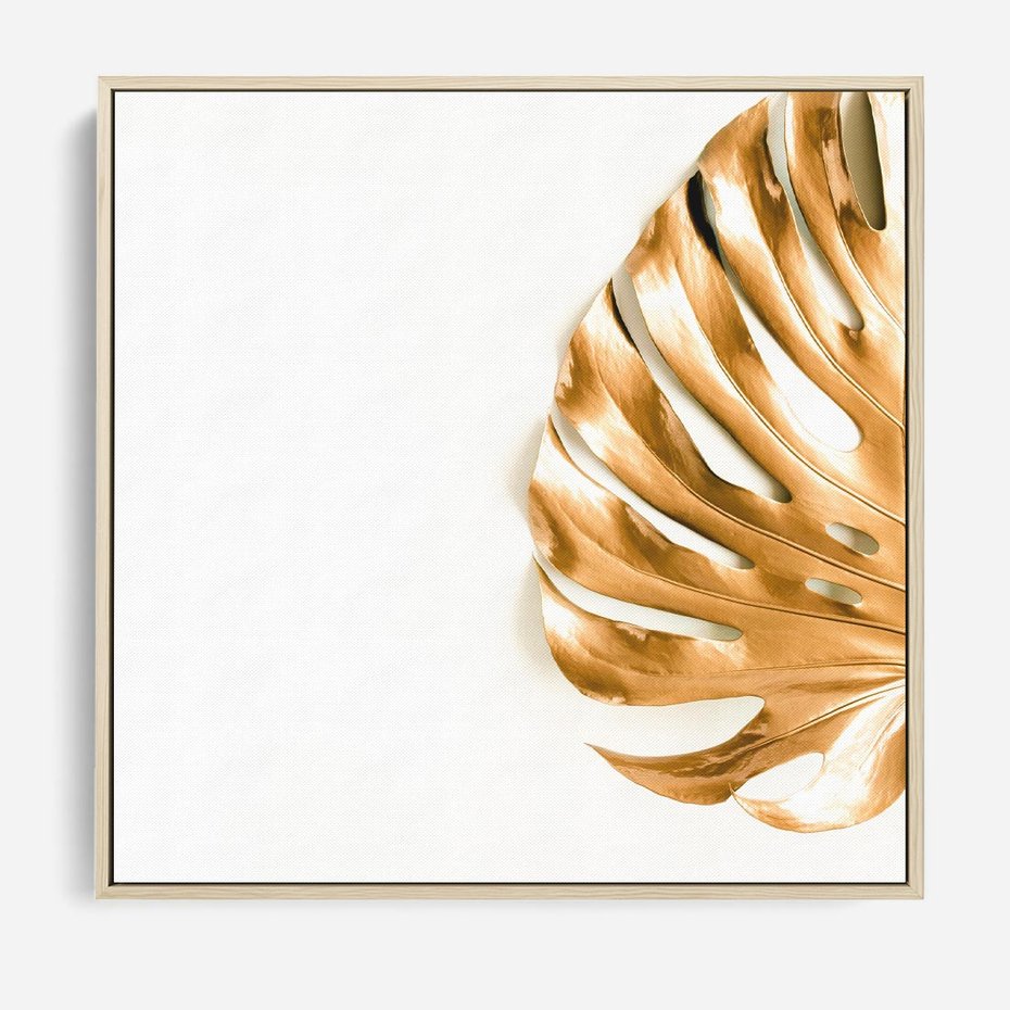Obraz w ramie 50x50 - Przyjemność dla Oczu - złote, liście - rama drewno