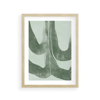 Plakat w ramie 50x70 - Nurtująca Kompozycja Zieleni - abstrakcyjne delikatne zielone linie, podobne do gałęzi kwiatów - rama drewno