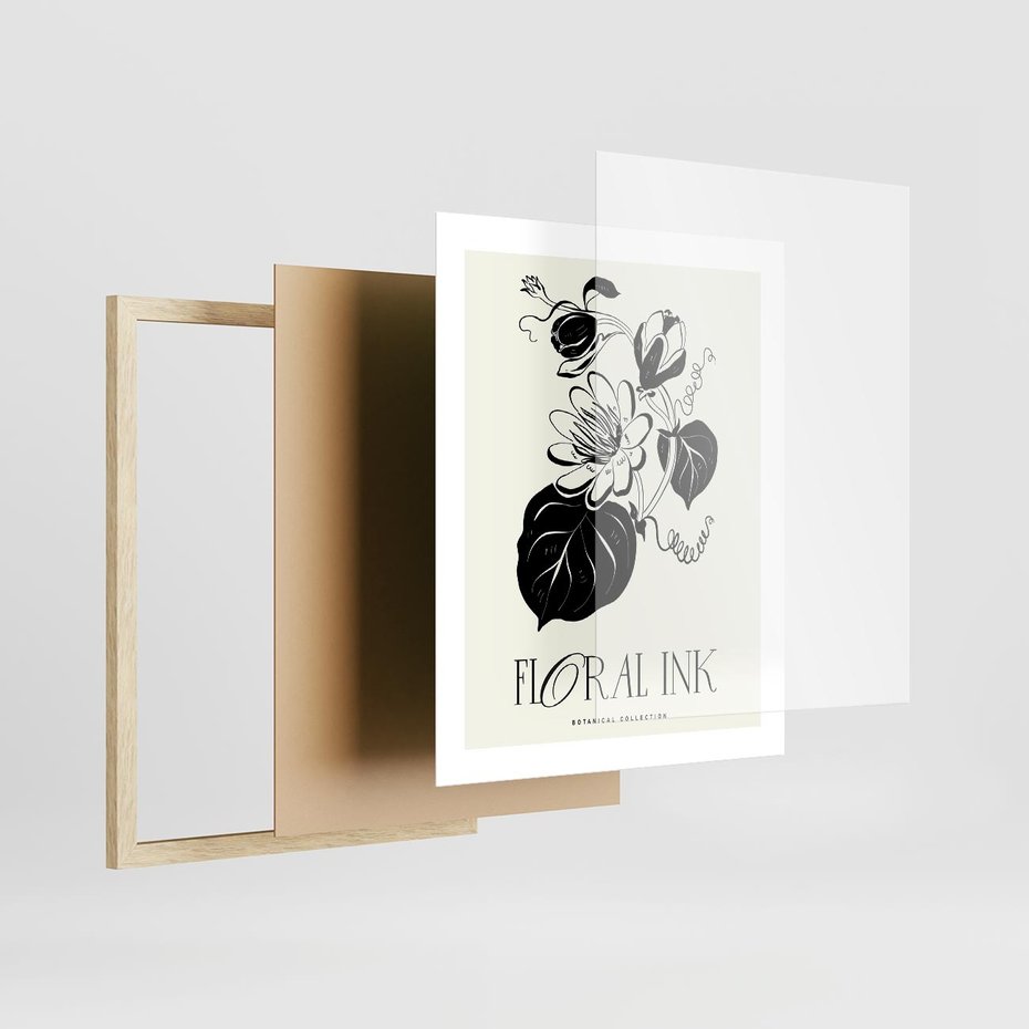 Plakat w ramie 40x50 - Odbicie kwiatowych chwil - kwiaty, typografia - rama drewno
