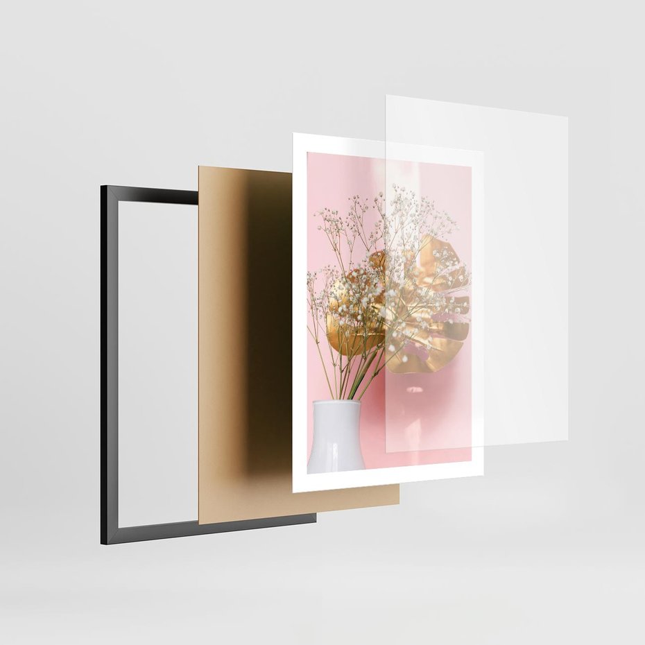 Plakat w ramie 50x70 - Blask Natury - złote, liście - rama czarna