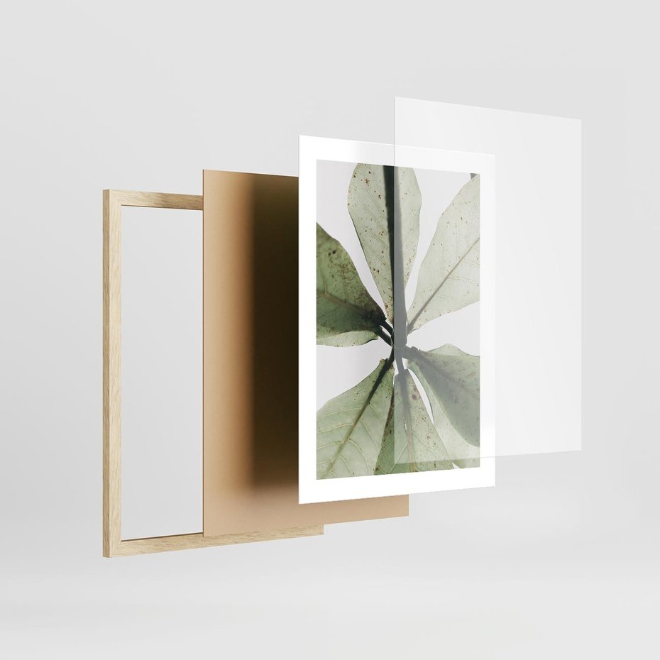 Plakat w ramie 30x40 - Jasna Zieleń w Makro - makro zdjęcie liści, jasna zieleń - rama drewno