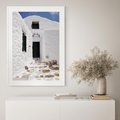 Plakat w ramie 50x70 - Santorini - Grecja błękitem malowana - Santorini, Grecja - rama biała