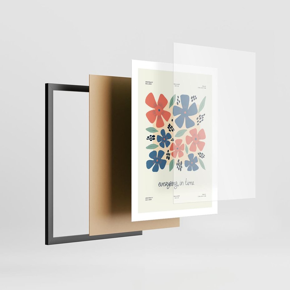 Plakat w ramie 50x70 - Kształtując Marzenia - kwiaty, nowoczesna abstrakcja - rama czarna