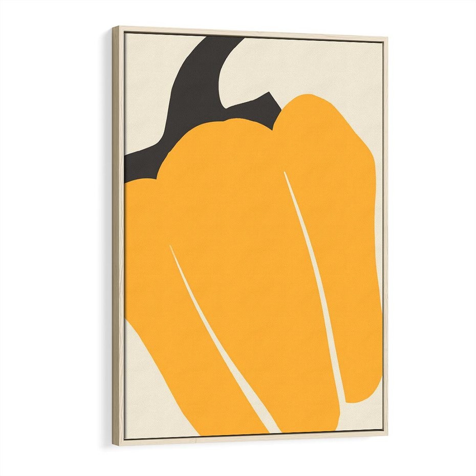 Obraz w ramie 80x120 - Migocące Formy - abstrakcyjny minimalistyczny obraz, żółta papryczka - rama drewno