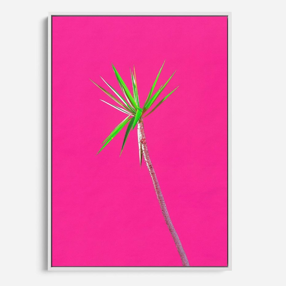 Obraz w ramie 80x120 - Retro Stylizacja - palma, liście - rama biała