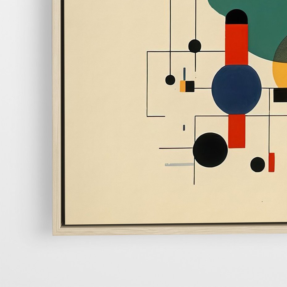 Obraz w ramie 80x120 - Migocące Impresje Odniesień - abstrakcyjna geometryczna kompozycja, koła linie - rama drewno