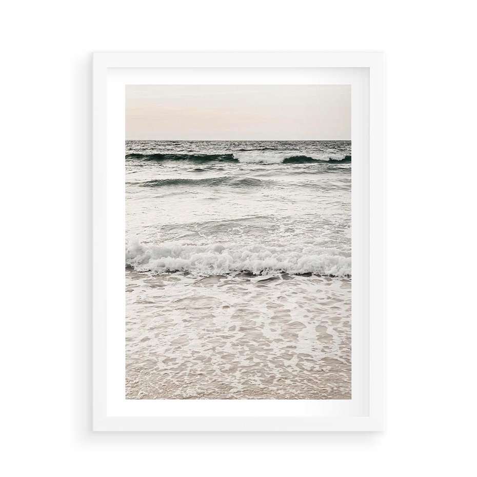 Plakat w ramie 50x70 - Szarość Morza - morze, fale - rama biała