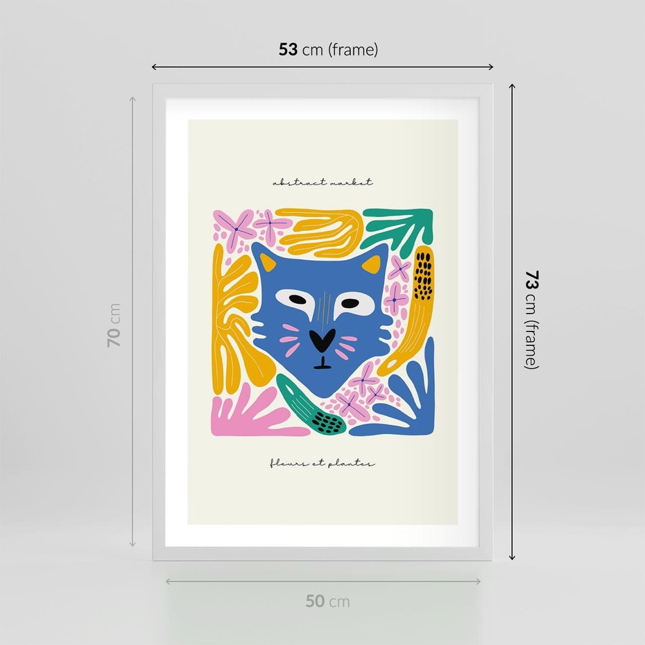 Plakat w ramie 50x70 - Kolorowe Spektrum - abstrakcyjny plakat, niebieski kot - rama biała