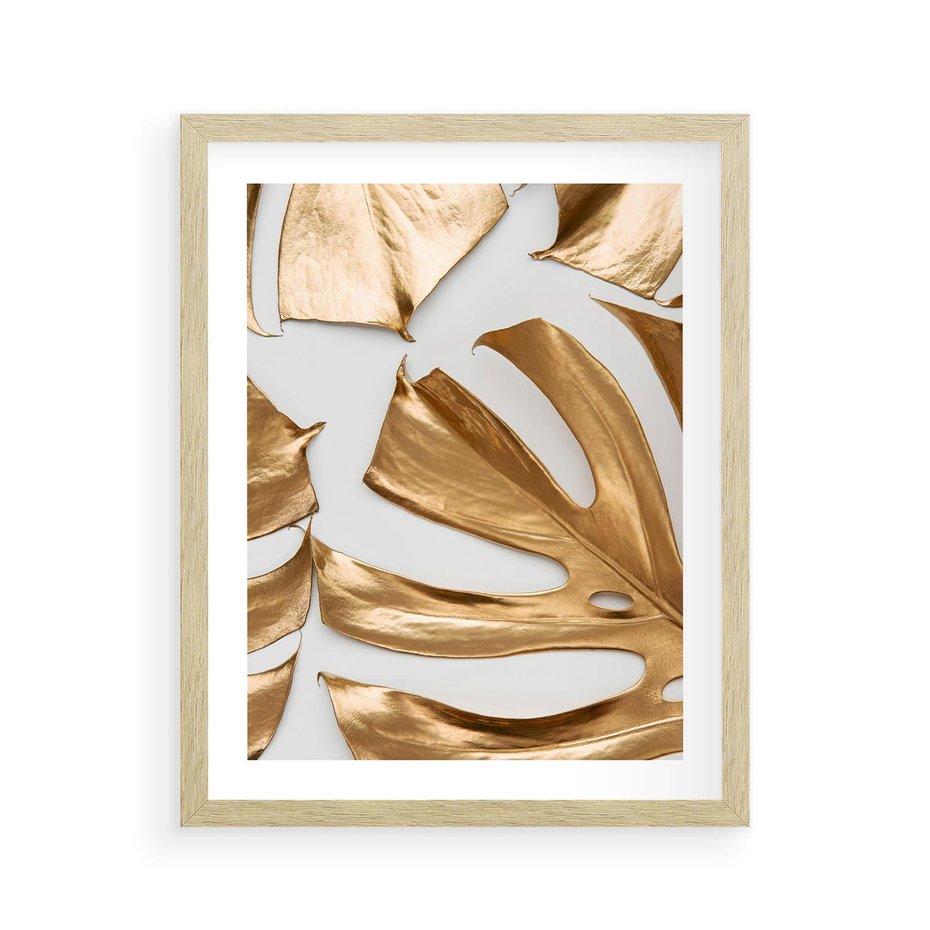 Plakat w ramie 40x50 - Siła Natury - złote, liście - rama drewno