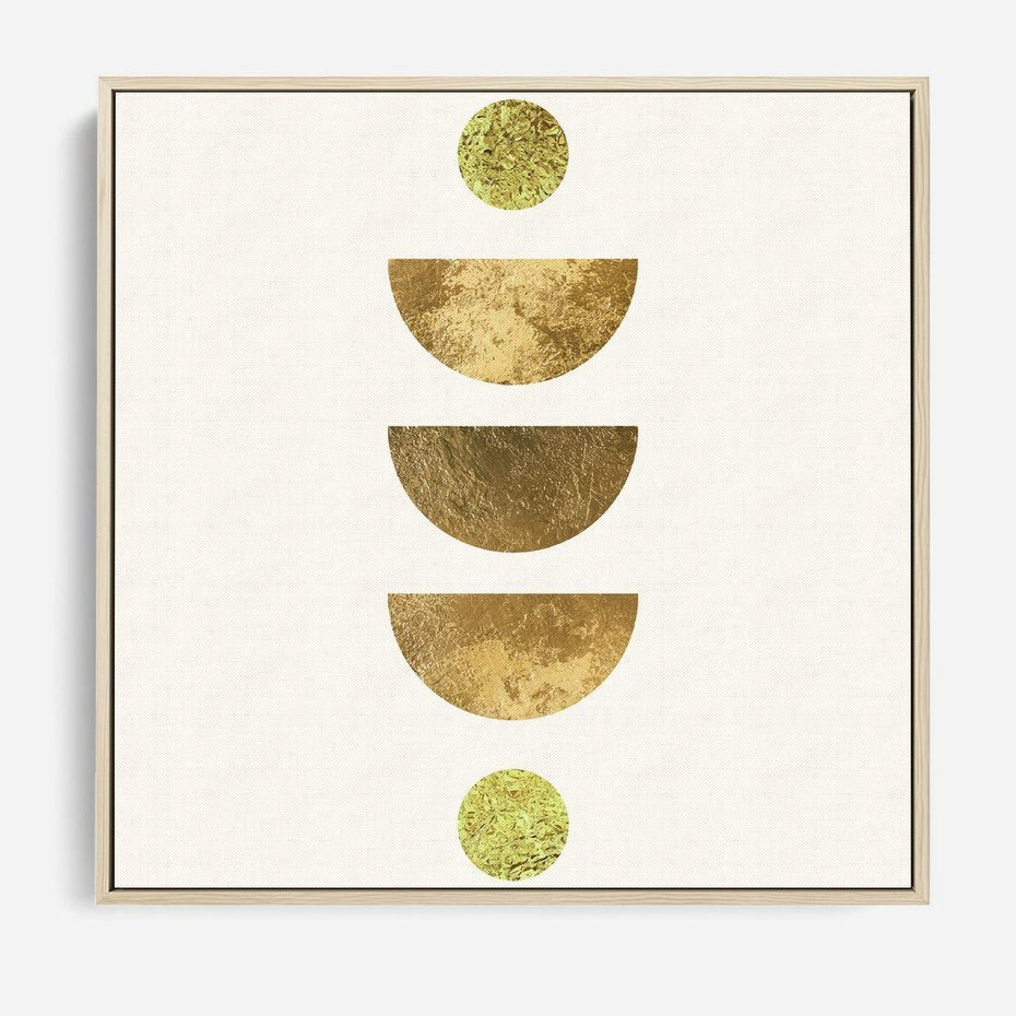 Obraz w ramie 50x50 - Harmonijne Odbicia - geometryczne złote kształty, tekstura - rama drewno