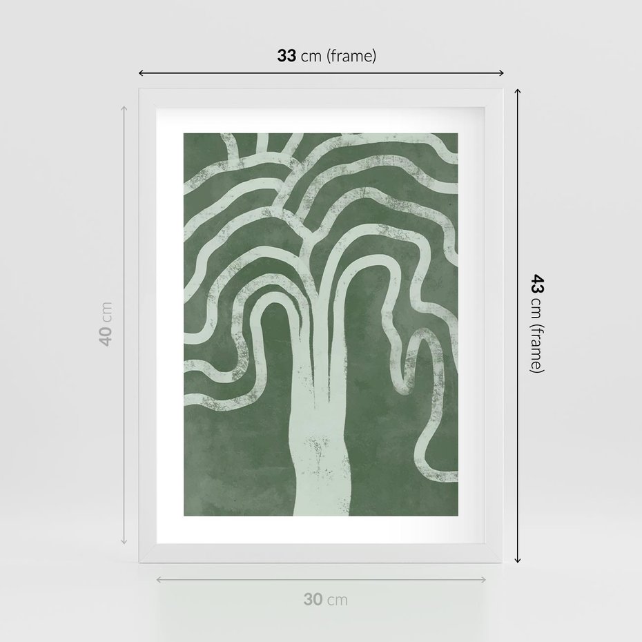 Plakat w ramie 30x40 - Inspirujące Zawiłości Zieleni - abstrakcyjny kształt, zielony plakat - rama biała