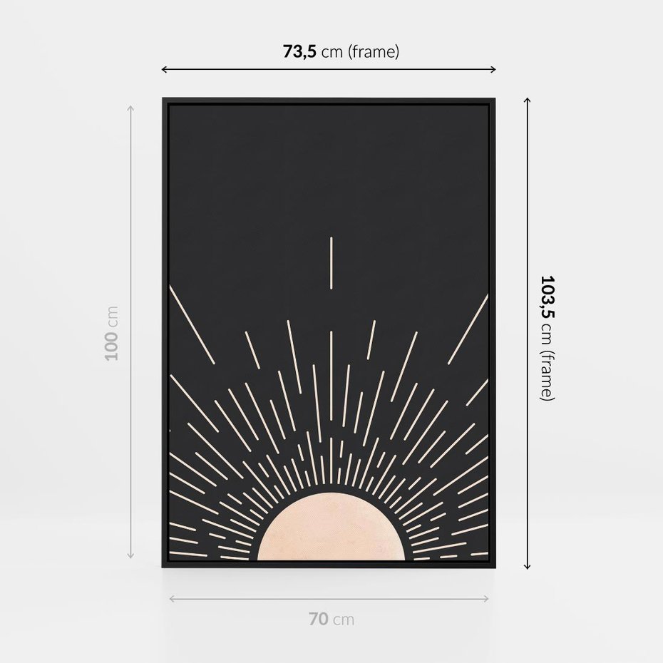 Obraz w ramie 70x100 - Słoneczny Portret Duszy - boho czarne słońce, nowoczesna grafika - rama czarna