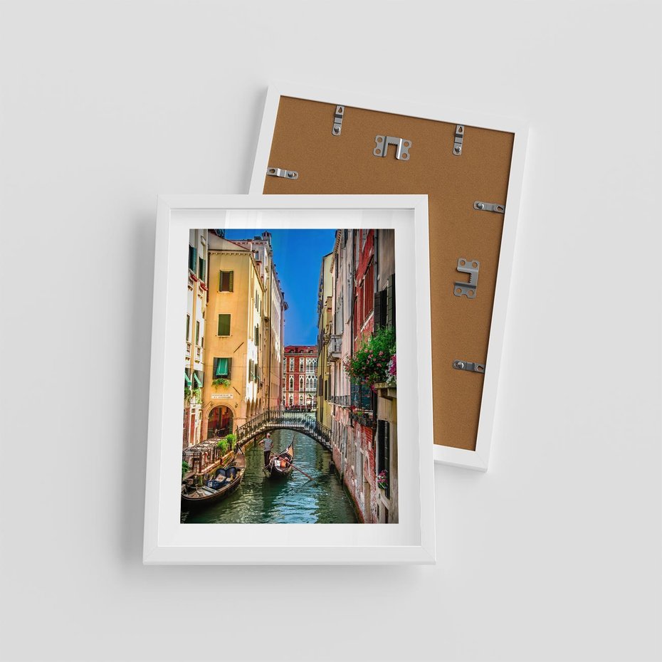 Plakat w ramie 30x40 - Romantyczna Gondola - Wenecja, gondola - rama biała