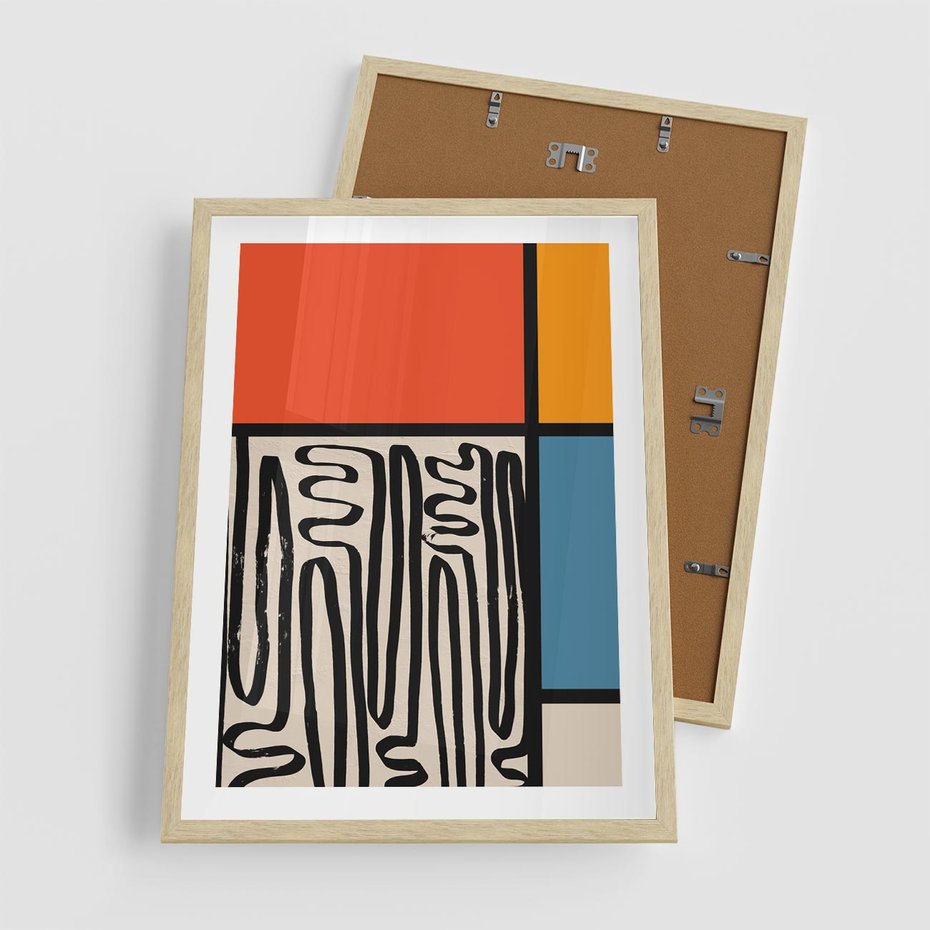 Plakat w ramie 50x70 - Podróżne Wibracje Serca - abstrakcyjny obraz, proste linie - rama drewno