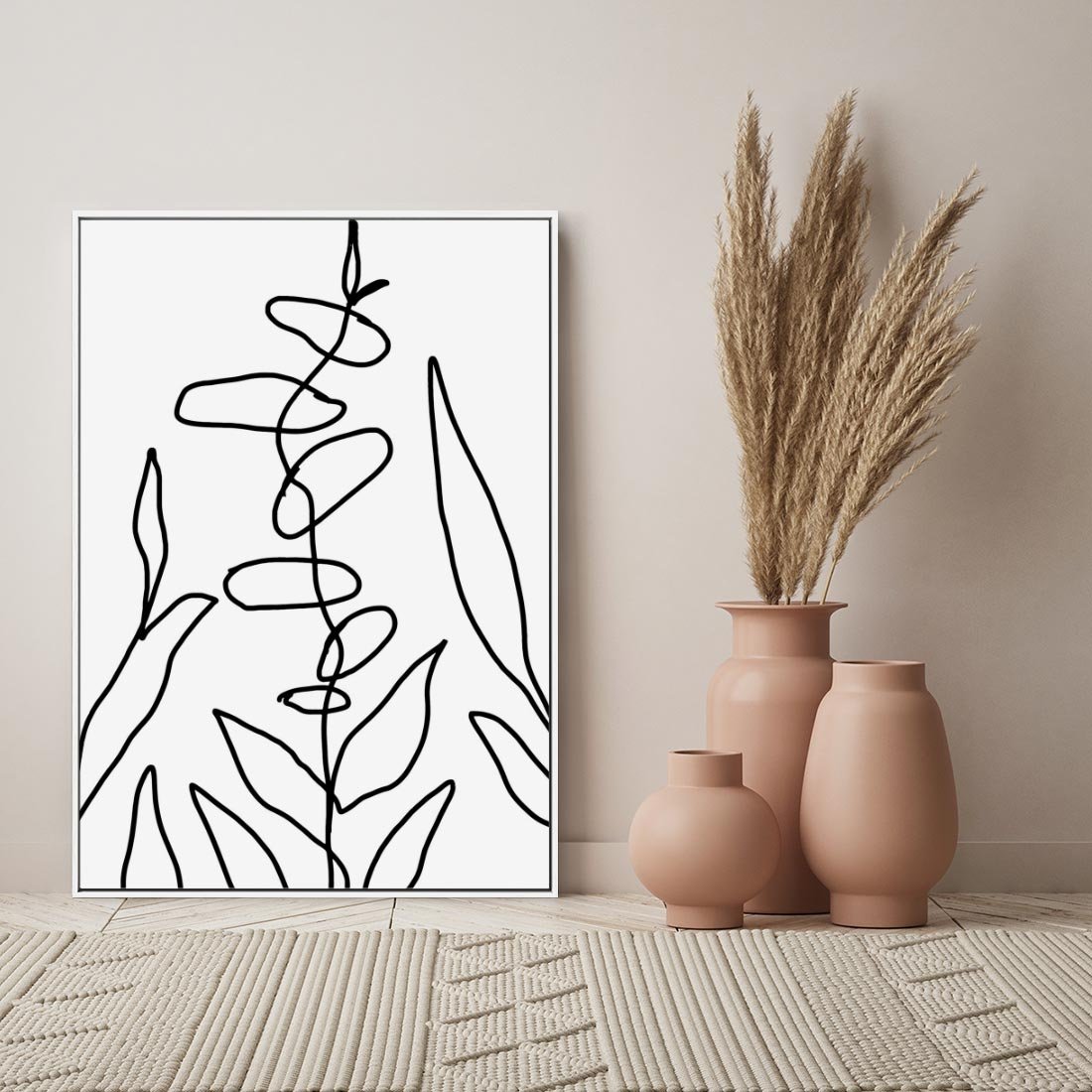 Obraz w ramie 70x100 - Liście Mocy - mroczna sztuka, minimalizm - rama biała