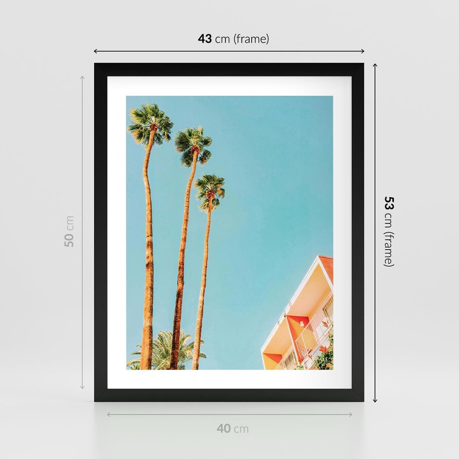 Plakat w ramie 40x50 - Letnie Marzenia - palmy, na tle nieba - rama czarna