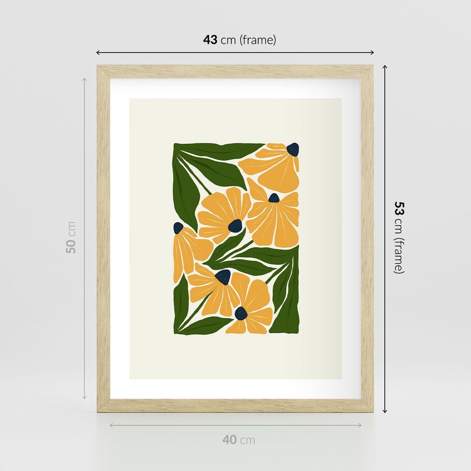 Plakat w ramie 40x50 - Świetliste Kwiaty Natury - kwiaty, nowoczesna grafika - rama drewno