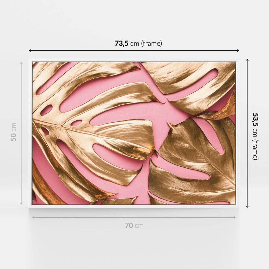 Obraz w ramie 70x50 - Przyjemność w Naturze - złote, liście - rama biała