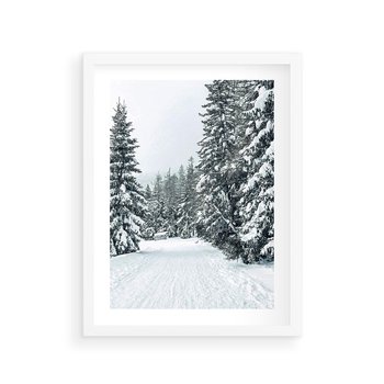 Plakat w ramie 50x70 - Magia Zimy na Obrazie - las, zima - rama biała