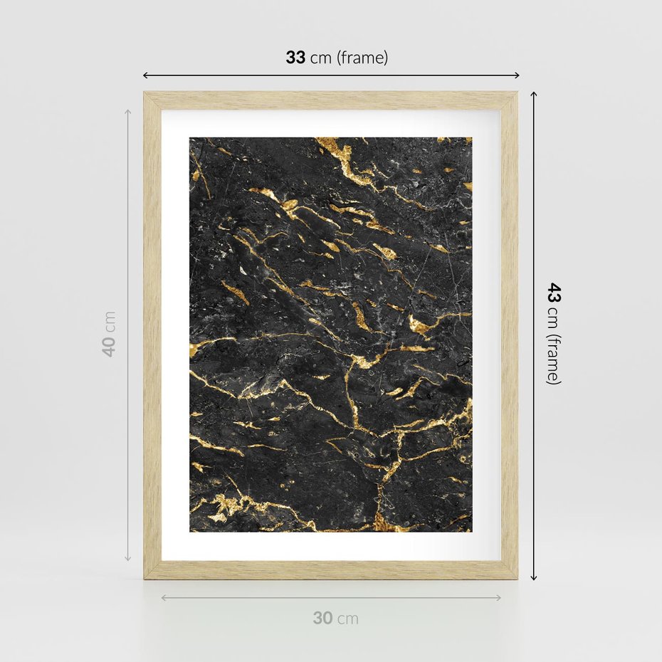 Plakat w ramie 30x40 - Egzotyczny Blask - marmur, złoto - rama drewno
