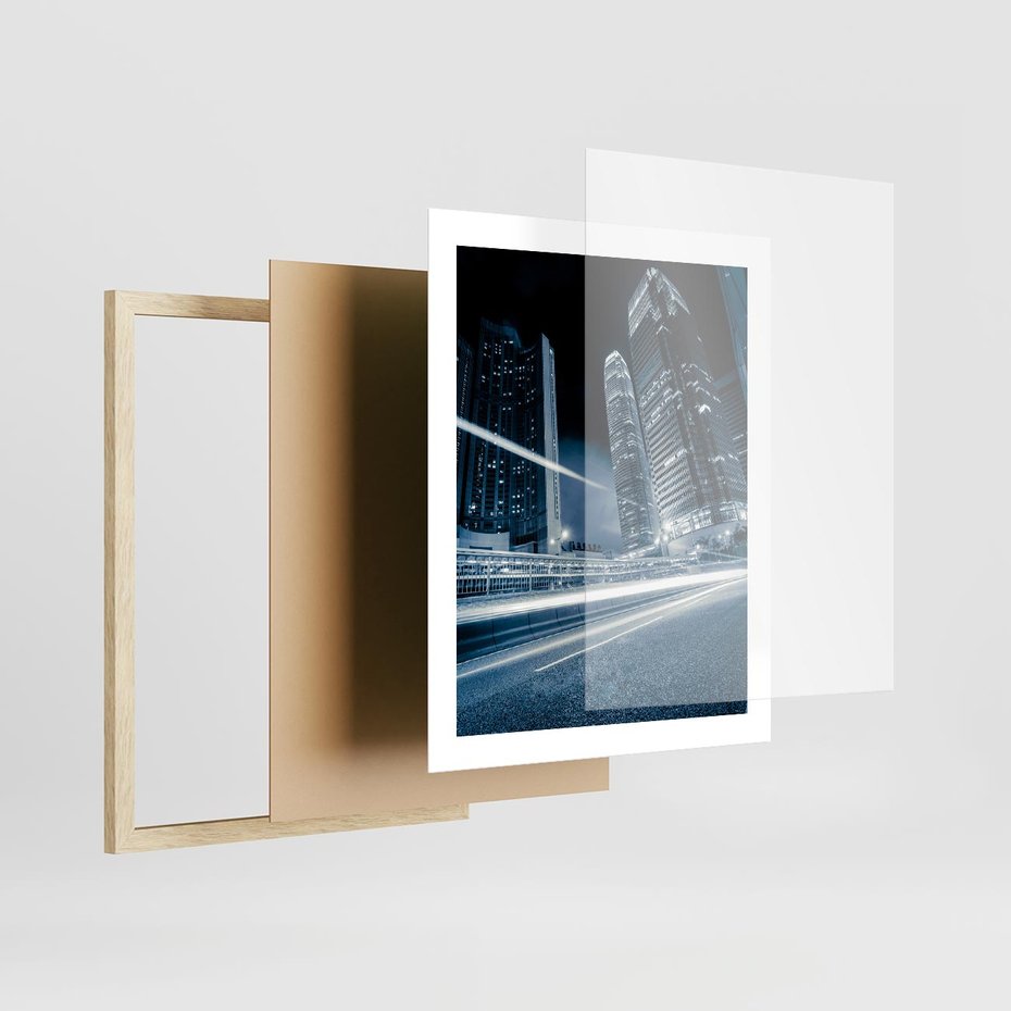 Plakat w ramie 40x50 - Nocne pejzaże miasta - miasto, nocą - rama drewno