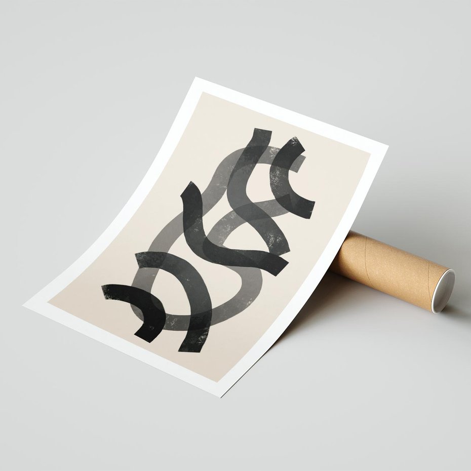 Plakat bez ramy 40x50 - Strukturalne Odbicia Innowacji - zaplątane minimalistyczne linie, na bezowym tle