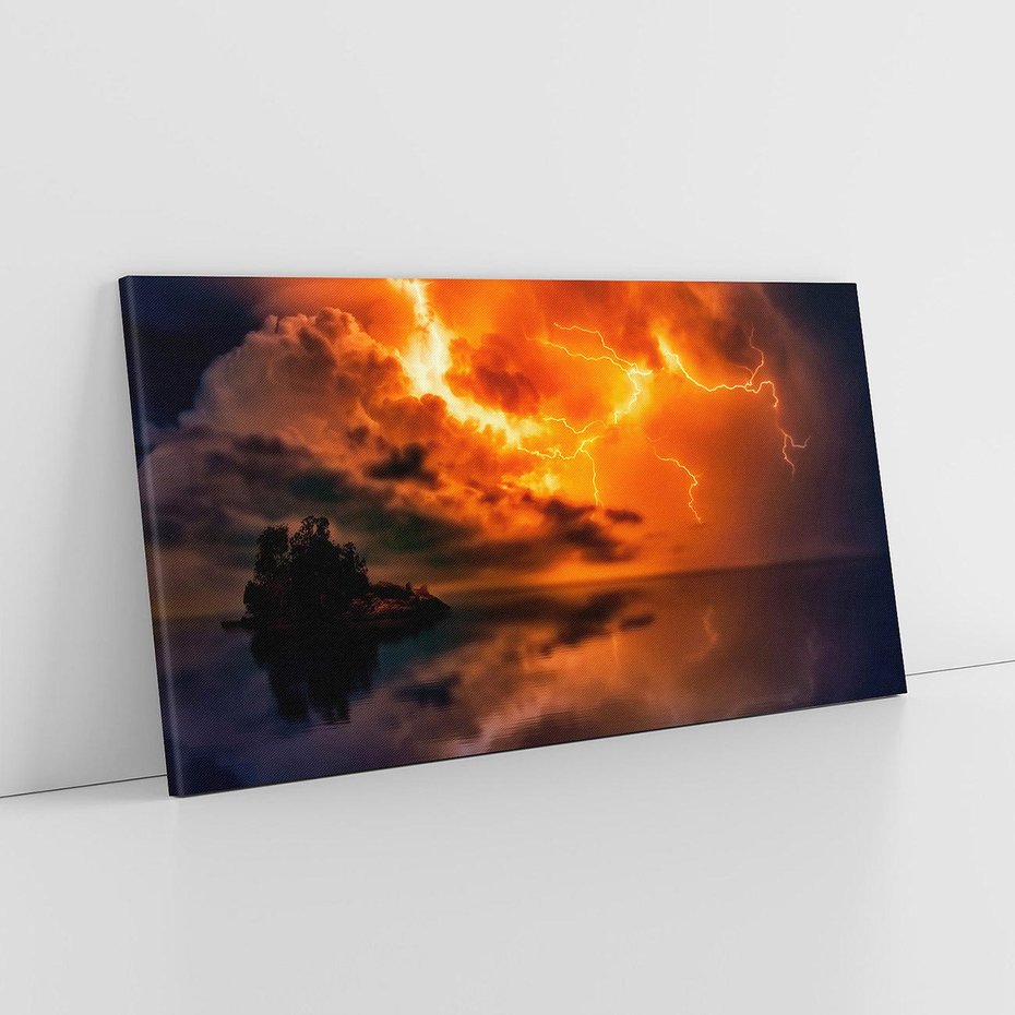 Obraz na płótnie 120x60 - Burza nad morzem z piorunem - burza, piorun