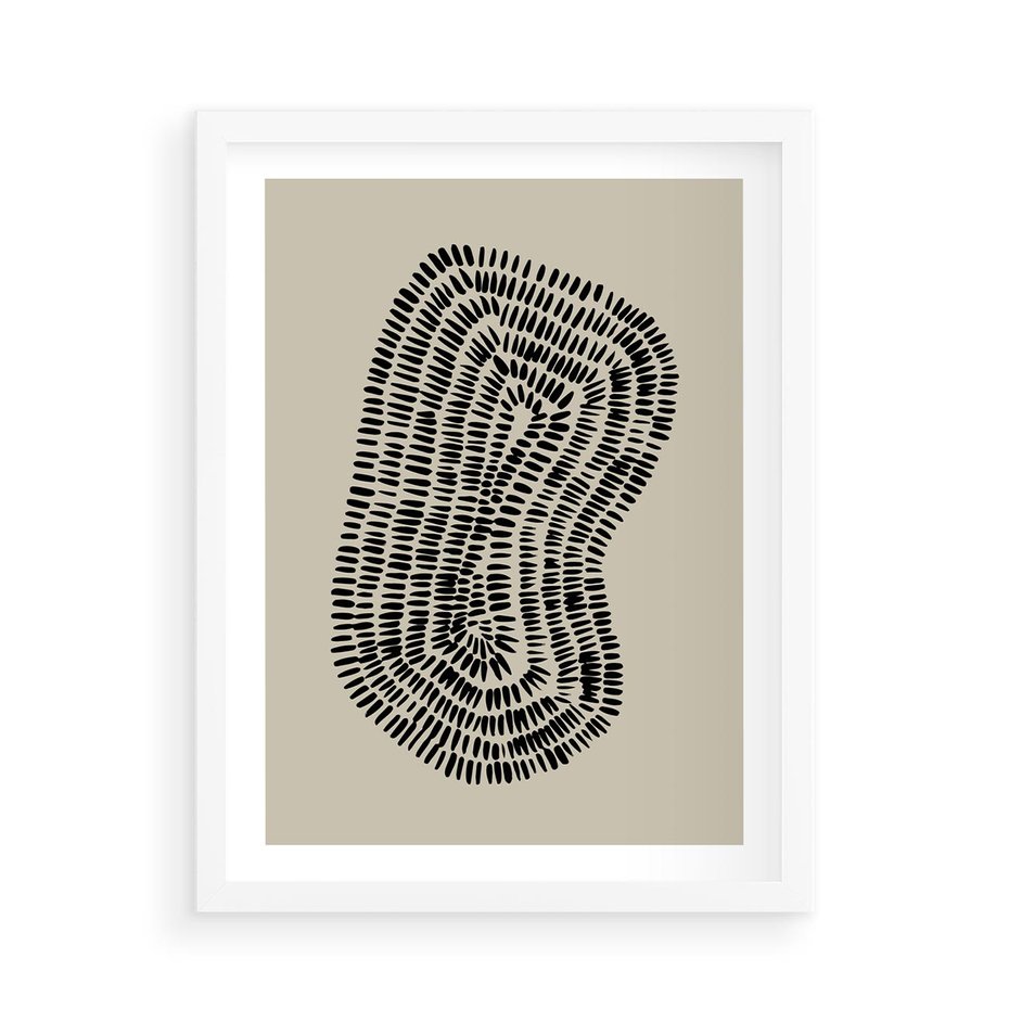 Plakat w ramie 50x70 - Nowoczesne Odbicia Wnętrza - boho plakat, czarne kropki kreski - rama biała