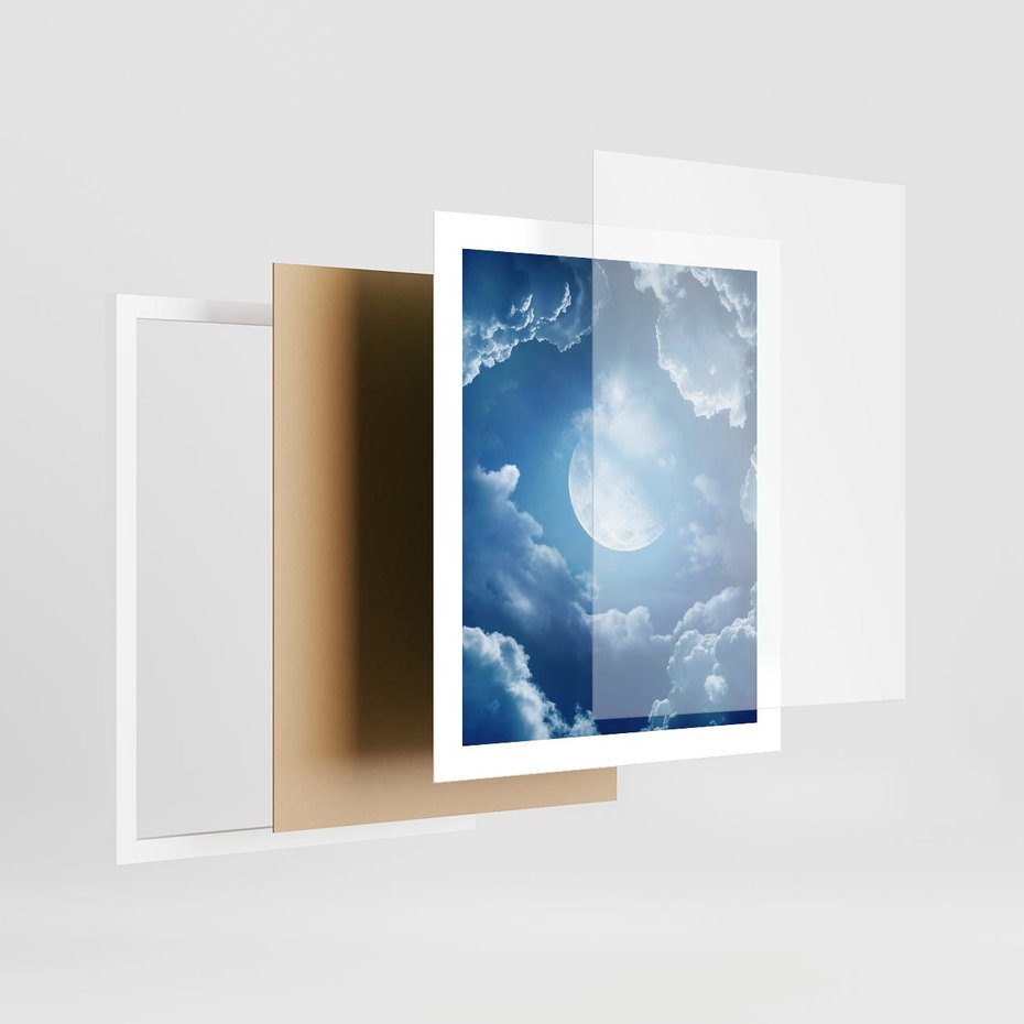 Plakat w ramie 40x50 - Księżycowe Chmury - księżyc, chmury - rama biała