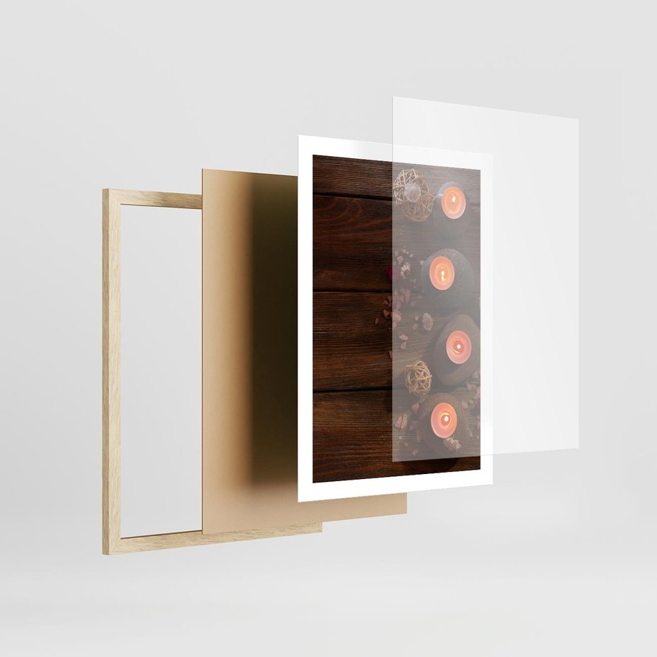 Plakat w ramie 50x70 - Relaksujące spa z pochodniami - spa, świece - rama drewno