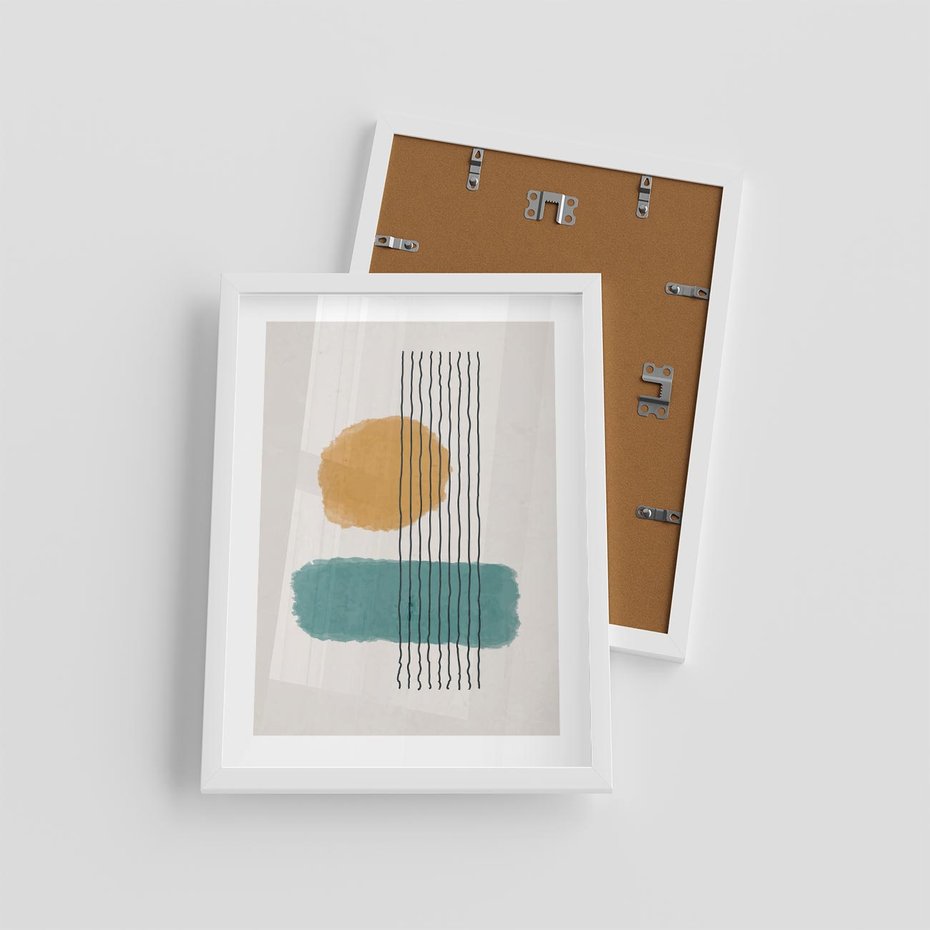 Plakat w ramie 30x40 - Wibracje Barw - abstrakcyjne akwarelowe plamy, nieregularne kreski - rama biała