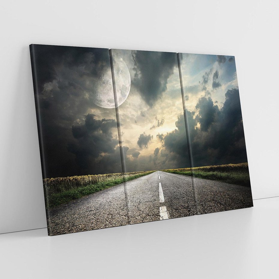 Obraz na płótnie 120x80 - magia nocnej drogi - droga, księżyc