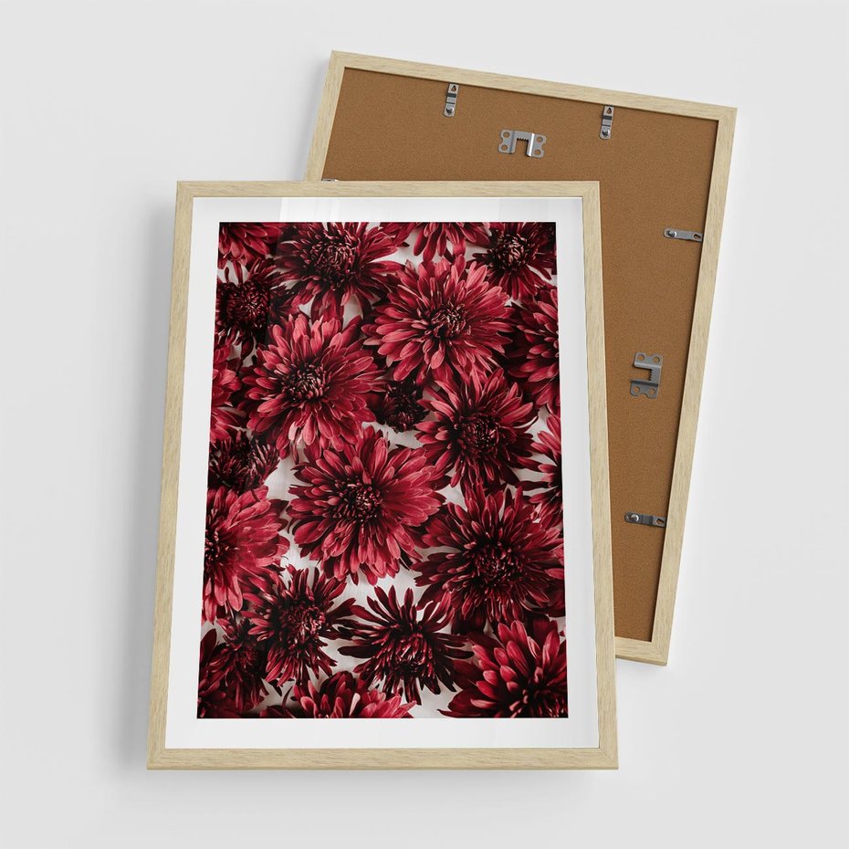 Plakat w ramie 50x70 - Energia Kwiatów - czerwone kwiaty, kompozycja - rama drewno