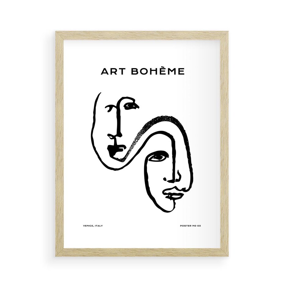 Plakat w ramie 50x70 - Rozbijające Granice Boho - boho sztuka, twarze - rama drewno