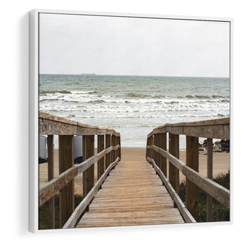 Obraz w ramie 50x50 - Morze i drewniany pomost - morze, pomost - rama biała